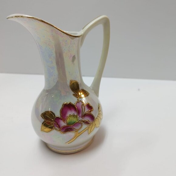 Vintage Pearlescent Porcelain Hand Painted Lusterware Pitcher 5" Japan - Picture 5 of 6
